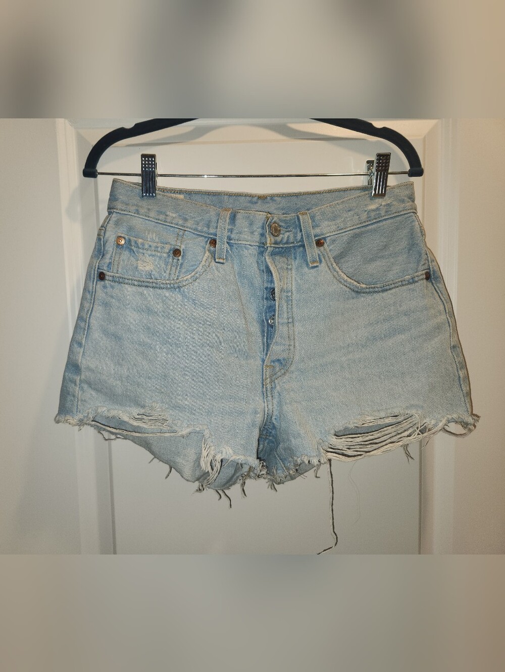 Levis Light Blue Distressed Denim Cutoff Shorts